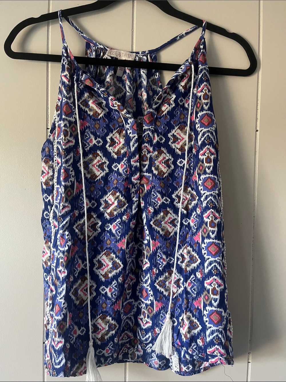 Blue Ikat Print Spaghetti Strap Tank Top